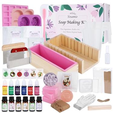 Imagem de Yosamio Kit de fabricação de sabão de luxo para adultos e crianças com carimbo personalizado – Conjunto de 40 peças para derreter e despejar DIY com moldes de silicone, óleos essenciais, base de sabão