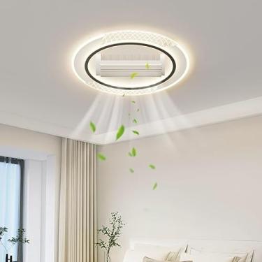 Imagem de Ventilador de teto sem pás com luzes, moderno, de embutir, com controle remoto e luzes LED reguláveis, 6 velocidades, ideal para quarto, sala de estar, escritório e casa. Ventilador de teto