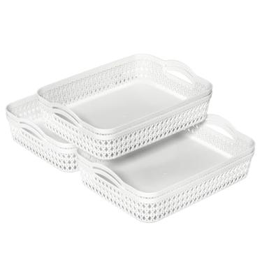 Imagem de Tyminin 6 pacotes de bandeja de armazenamento de mesa de plástico, cestas de bandeja organizadora de escritório com alças, branca