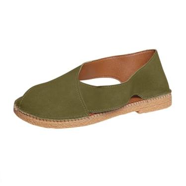 Imagem de Sandálias femininas estilo francês, salto plano, vazadas, fechadas nas costas, 2 cm, sola de verão, casual, praia, calçado, Verde militar, 35