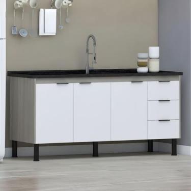 Imagem de Gabinete Cozinha 3 Gavetas Armário 100% Mdf Multiuso 174cm - Rainha do