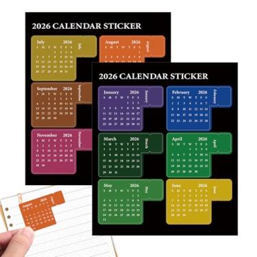 Imagem de Adesivos de Calendário 2026,2 Folhas De Etiquetas Adesivas - Autocolantes Mensais para Planejadores - para Jornais de Recortes Cadernos Sala de Aula Adolescentes Estudantes Universitários