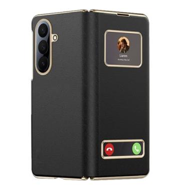 Imagem de POYUFRG Capa magnética para Samsung Galaxy Z Fold 7, capa flip para janela de visualização fina, luxuosa, galvanizada, proteção com tudo incluído, capa de couro, preta, Z Fold 7