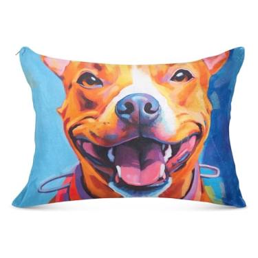 Imagem de Pintura laranja Pitbull Dog fronha decorativa com zíper para travesseiro padrão Queen King capa de travesseiro corporal macia, tamanho padrão, 50,8 cm x 66 cm