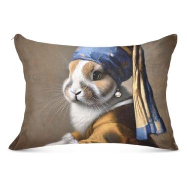 Imagem de Capa de travesseiro de flanela grande com brinco de pérola de coelho clássico decorativo longo king queen tamanho padrão fronha fofa macia para cama, tamanho do corpo, 53 cm x 137 cm