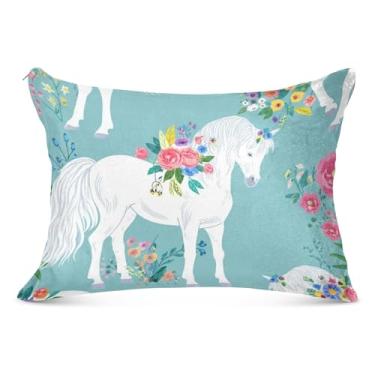 Imagem de White Horses Floral Turquesa Flanela Fronhas Decorativas King Queen Tamanho Padrão Fronhas Cores Almofada Confortável Roupa de Cama Macia, Tamanho King, 50,8 cm x 101,6 cm