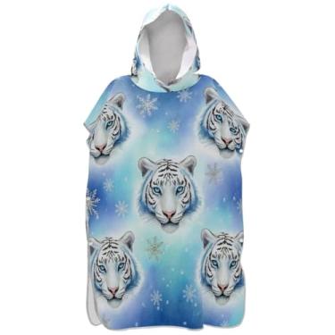 Imagem de Joisal Poncho de surfe para adultos trocador de roupas de banho de praia com capuz leve tigre branco floco de neve azul unissex poncho adulto com capuz