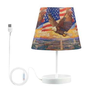 Imagem de Joisal Candeeiros de quarto com bandeira para mesa de cabeceira com abajur de linho para sala de estar, luminária de mesa com porta USB