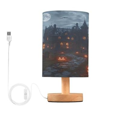 Imagem de Joisal Abajur de mesa para casa assombrada e lua cheia, abajur amigo dos olhos, pequeno candeeiro de mesa de cabeceira, candeeiros de quarto para quarto