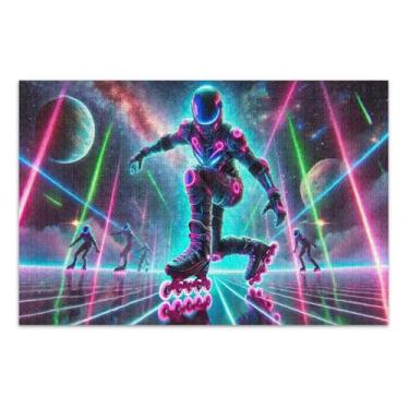 Imagem de Quebra-cabeças para adultos Space Roller Skater Neon 1000 peças, quebra-cabeças para adultos, noite de jogo em família