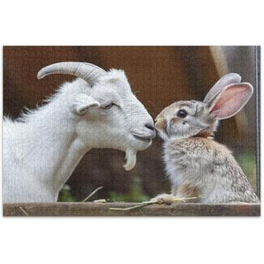 Imagem de Quebra-cabeça cabra coelho beijando dia dos namorados para adultos 500 peças pintura artística quebra-cabeça colorido elefante branco presentes engraçados