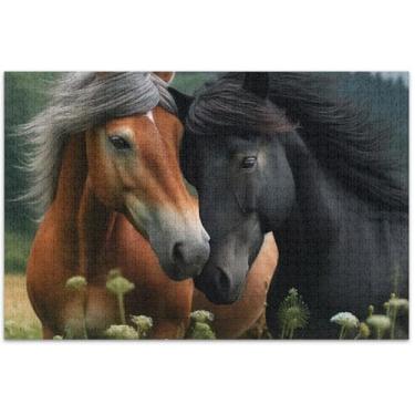 Imagem de Quebra-cabeça com estampa animal de cavalo adultos 1000 peças decoração de arte animal quebra-cabeça cena de outono presentes para amantes de quebra-cabeça, 75 x 40 centímetros