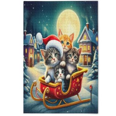 Imagem de Cute Kitten Cartoon Cat Xmas Jigsaw Puzzles 1000 Pieces Adults, White Elephants Gifts Puzzle Family Fun Puzzles Artwork Animal Print, 1000 Pieces, 29.5" x 19.7"