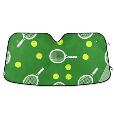 Imagem de Raquetes de tênis personalizadas bolas de tênis sombra verde para para-brisa de carro protetor solar de caminhão dobrável para para-brisa dianteiro de carro M, 139,7 cm x 70,1 cm