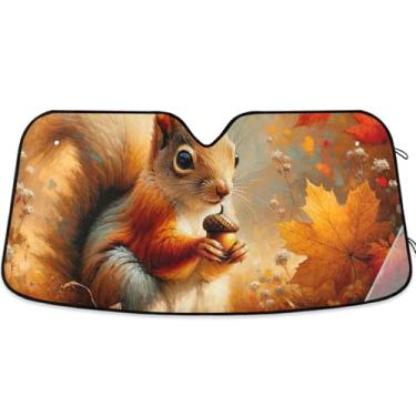 Imagem de Guarda-sol floral de outono de esquilo personalizado para para-brisa de carro, dobrável, caminhão, carro, protetor M, 139,7 cm x 70,1 cm