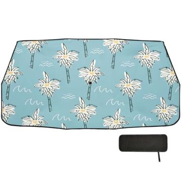 Imagem de Guarda-sol engraçado de praia, palmeira, guarda-sol para para-brisa de carro, cobertura completa, viseira de sol para SUV 147 x 75 cm material de carro