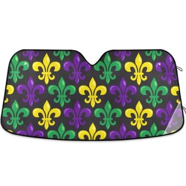 Imagem de Guarda-sol de carro colorido Mardi Gras Fleurdelis para para-brisa bonito personalizado dobrável automotivo protetor solar retrátil L, 144.8 cm x 80.0 cm