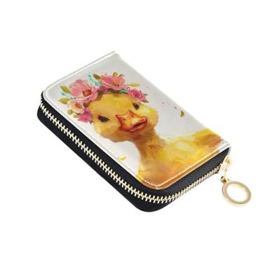 Imagem de Carteira feminina pequena com coroa de flor de pato amarelo, 9 compartimentos para cartões de crédito e 2 compartimentos para dinheiro, zíper ao redor, carteira de dinheiro de viagem com bolso para