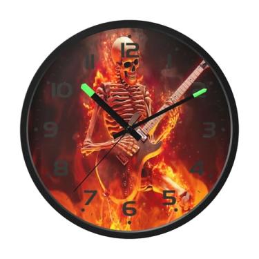 Imagem de SEHANY Relógio artístico de parede de caveira silencioso, sem tique-taque, relógio redondo operado por bateria, controle de som, luz noturna, relógios de parede para sala de estar, cozinha, quarto