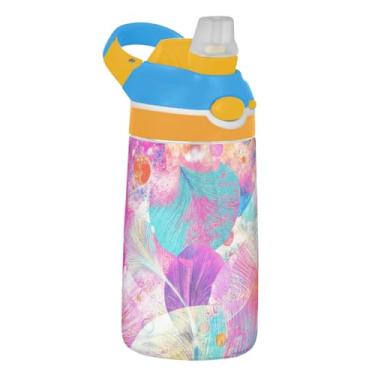 Imagem de Garrafa de água esportiva infantil Tritan de 473 ml com tampa de canudo garrafa de água à prova de vazamento para escola reutilizável copo infantil de 473 ml, alça de transporte, deixa utopia abstrata