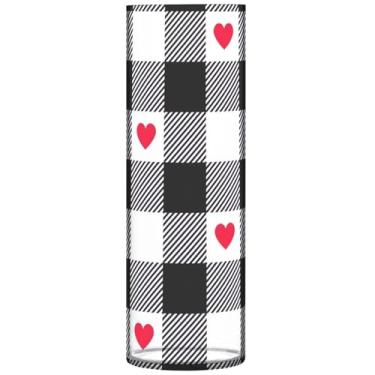 Imagem de Vasos de flores cilíndricos para centros de mesa preto e branco corações xadrez grandes vasos de outono de plástico personalizado exclusivo decoração de flores modernas, 30 cm x 9,9 cm