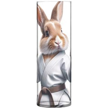Imagem de Vasos cilíndricos de coelho de karatê coelhinho para centros de mesa vasos altos de plástico fofos vasos exclusivos personalizados para decoração de casa, 30 cm x 9,9 cm