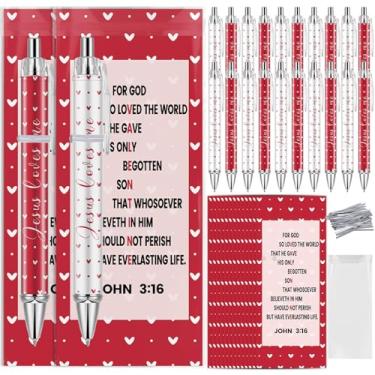 Imagem de Conjunto de 50 canetas esferográficas cristãs para o Dia dos Namorados em massa Jesus Loves Me, citação inspiradora, versículo bíblico, marcadores de livro para escola dominical, igreja, escritório