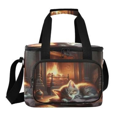 Imagem de Caixa térmica aconchegante para lareira vermelha, refrigerador portátil, bolsas térmicas isoladas para viagens