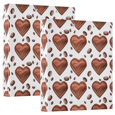 Imagem de Fichários de 3 anéis brancos de chocolate marrom personalizado com 3 argolas de 3 cm, 200 folhas, anel redondo fofo, fichário de escritório, 31,5 x 27 x 6 cm, pacote com 2