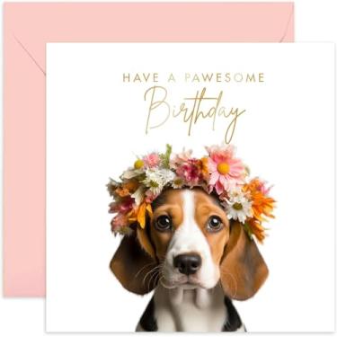 Imagem de Old English Co. Cartão de aniversário de cachorrinho de beagle fofo para ela - Cartão de aniversário engraçado Pawesome para mulheres - Cartões de aniversário de animais fofos para irmã, mãe, filha |