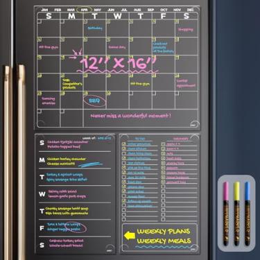 Imagem de JJPRO Calendário apagável a seco não magnético para geladeira, calendário mensal transparente, conjunto de tábua de refeição diária semanal - começa no domingo, calendário transparente reutilizável de
