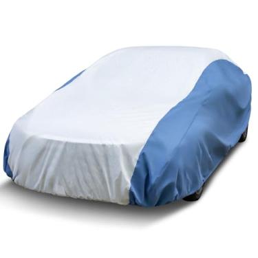 Imagem de Hyvek Capa de carro para automóveis, capas externas completas à prova d'água para todos os climas, lonas respiráveis e com proteção UV, ajuste universal para Sedan C4 472.4 cm-508.0 cm, branco/azul