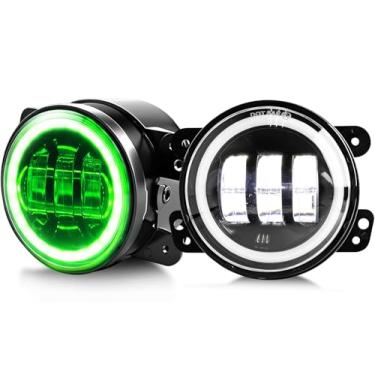 Imagem de MGLLIGHT Wrangler Faróis de neblina verde/anel de halo âmbar DRL sinal de seta âmbar, substituições de para-choque dianteiro de LED 60W compatíveis com Wrangler JK JKU DOT 2007-2018 aprovado, par