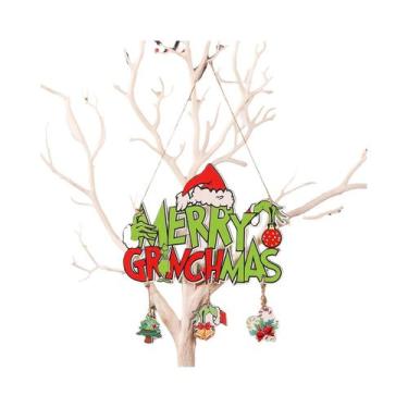 Imagem de Placas De Madeira Grinch Feliz Natal Para Decoração De Casa, Shoppings