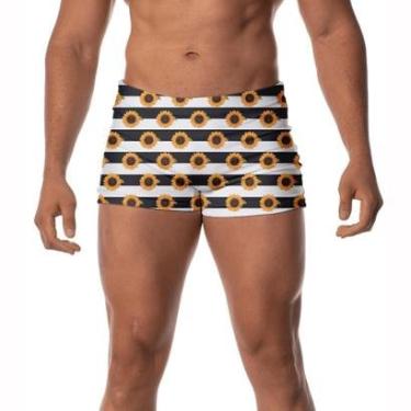 Imagem de Sunga Branca Listras Box Masculina Estampada Girassol Verão-Masculino