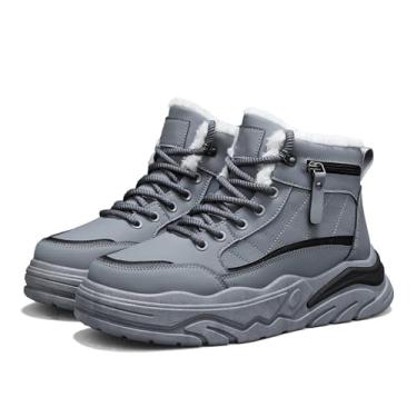 Imagem de Legou Botas de neve masculinas, sapatos de inverno com forro de fuzz, botas quentes de cano alto para caminhada, tênis no tornozelo, Cinza, 40 BR