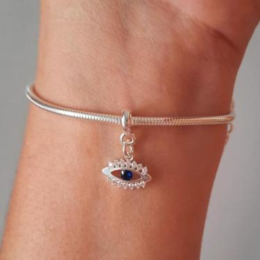 Imagem de Berloque Olho Grego Zircônia Cristal/Azul Banhada à Prata - Bem Menina