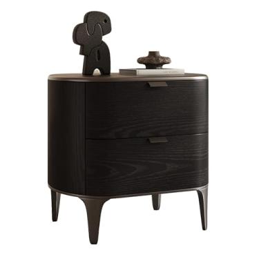 Imagem de Mesa de cabeceira de madeira com 2 gavetas, mesa lateral de cama prática moderna, cômoda pequena para quarto, mesa de canto de sofá rústica, puxadores de metal, superfície pintada (C,40 cm)