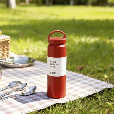 Imagem de Garrafa esportiva com isolamento de parede dupla de 482 g - mantém quente/frio por 24 horas, à prova de suor, durável, perfeita para academia e atividades ao ar livre - vermelha