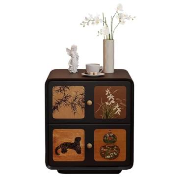 Imagem de Mesa de cabeceira de 2 andares, mesa de cabeceira de madeira maciça com gaveta de armazenamento, mesa de cabeceira moderna de meados do século, mesas de canto vintage, sala de estar, mesas laterais