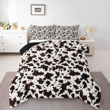 Imagem de jejeloiu Conjunto de cama com estampa de vaca, macio, para meninos e meninas, conjunto de edredom Queen Size animal de microfibra para decoração de quarto de fazenda, 3 peças com 2 fronhas