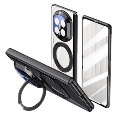 Imagem de FWYANZH Capa transparente para Huawei Mate X7, capa de proteção de borda galvanizada, suporte de anel, dobradiça de suporte à prova de choque, capa de proteção de corpo inteiro, preta, Mate X7