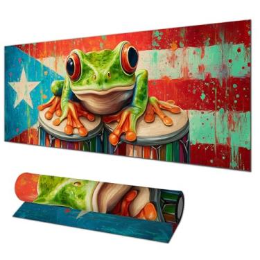 Imagem de HOMETITUTE Tapete de rato grande, tapete de rato para jogos, arte de sapo, cor negrita, 81,5 x 28 cm, antiderrapante, tapete protetor de mesa, tapete de rato para casa e escritório, acessórios de