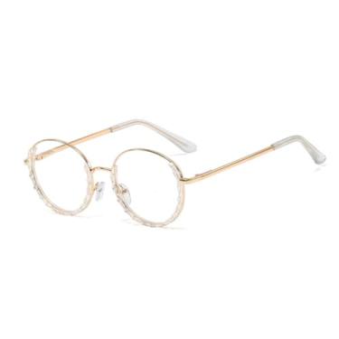 Imagem de HCPIHF Óculos redondos transparentes, armação meia-redonda feminina (transparente, branco e transparente)