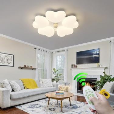 Imagem de Luminária de teto para quarto, LED, dimerizável, moderna e criativa, com formato de flor, controle remoto e cúpula branca. Ideal para cozinha, ilha ou sala de estar. Também perfeita para qua