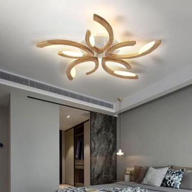 Imagem de Luminária de teto LED de madeira em formato de flor, com intensidade regulável e controle remoto. Ideal para escritório, quarto, sala de estar e escritório (5 lâmpadas).