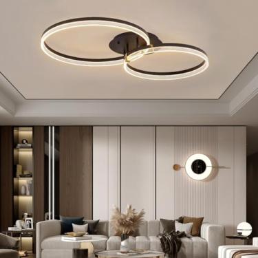 Imagem de Luminária de teto LED moderna para sala de jantar, 120W, dimerizável, embutida, com controle remoto, 3 anéis, em acrílico marrom, lustre LED para sala de estar, quarto e cozinha (60c)