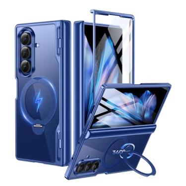 Imagem de BERFY Capa para Z Fold 7 com suporte magnético giratório 360, compatível com Magsafe, protetor de tela integrado, capa protetora à prova de choque para celular para Samsung Galaxy Z Fold 7, azul