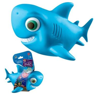 Imagem de Brinquedo Bebê Shark Mordedor Banho Tubarão Vinil Macio Azul Bichinho 