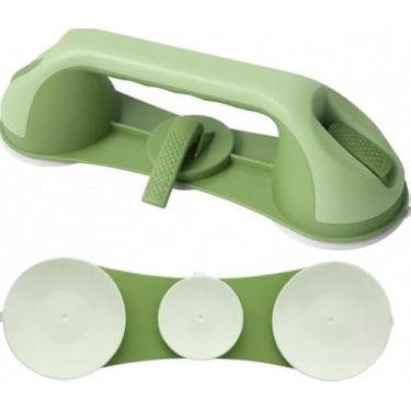 Imagem de Pacote com 2 barras de sucção resistentes e banheira: 3 ventosas fortes, corrimãos de segurança removíveis sem perfuração para idosos, idosos e deficientes (verde PP)